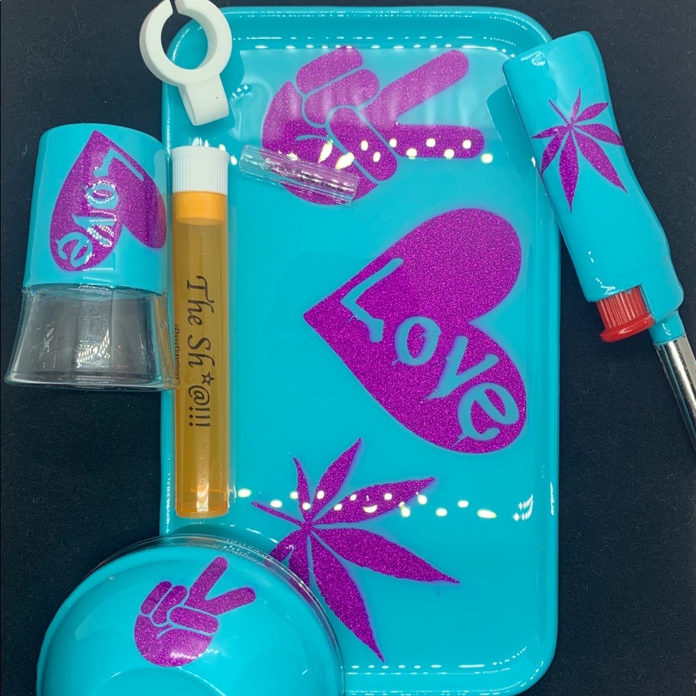 Custom peace love rolling tray set